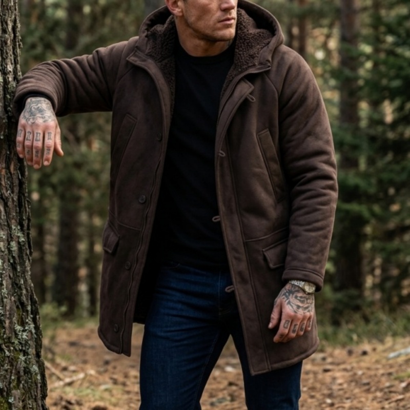 Hunting Outdoor Jacket - New Men's Faux Fur Lined Hooded