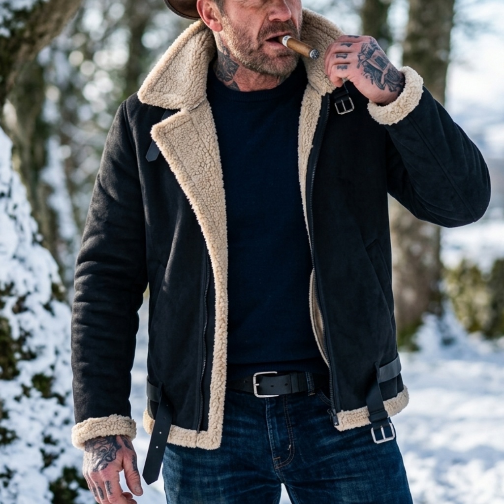 Hunting Outdoor Jacket - Men Winter Faux Suede Jacket Fleece